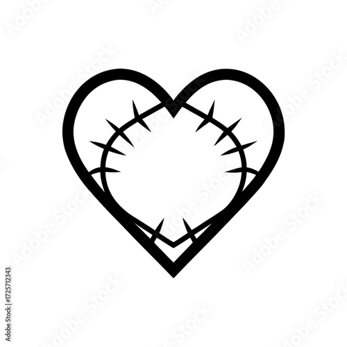 Heart shape with thorns in black and white