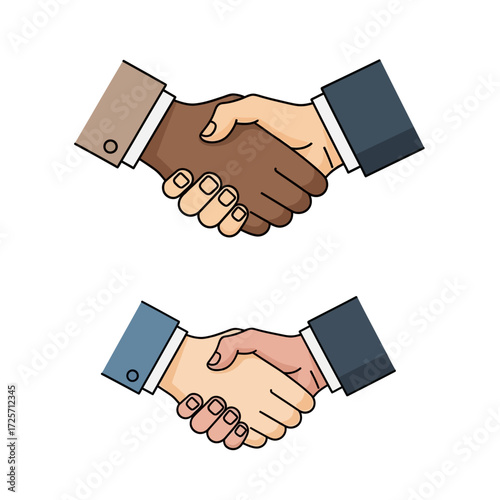 Two diverse pairs of hands shaking in agreement, symbolizing partnership and trust for business or personal connections