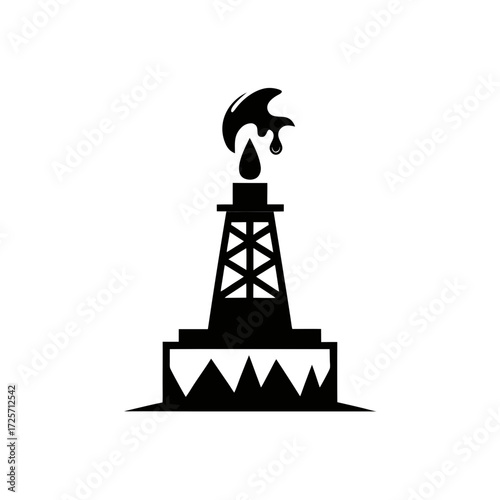 Silhouette of an oil rig with flame on top