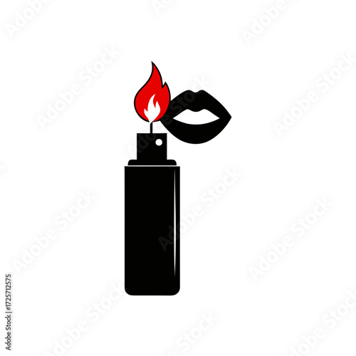 Lighter with flame and lips black silhouette