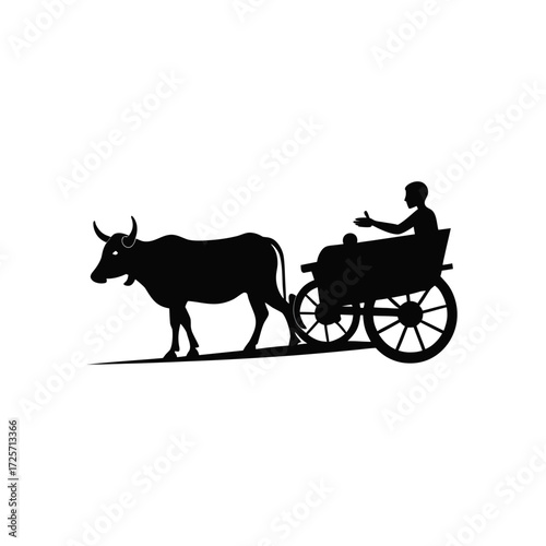 Silhouette of ox cart with person riding