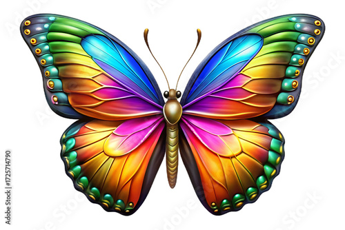 Vibrant Rainbow Butterfly with Detailed Wing Patterns isolated on a transparent background insect