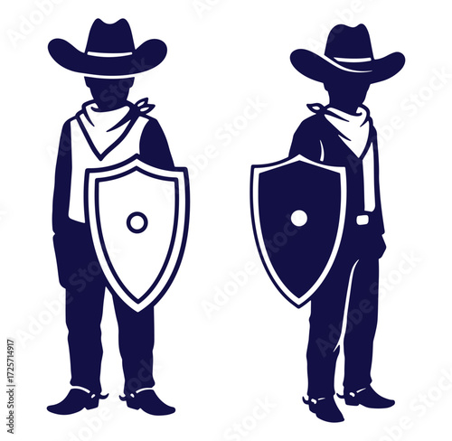 Silhouette illustration of a cowboy holding a shield protecting against threats
