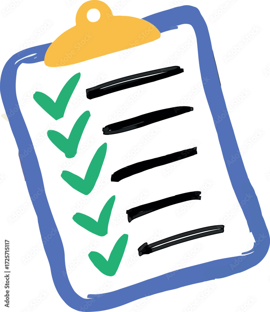 Fototapeta premium Hand drawn checklist clipboard with green checkmarks task completion concept vector Hand drawn