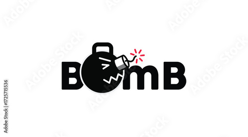 Explosive Typography Logo – Bomb Text with Bomb Illustration