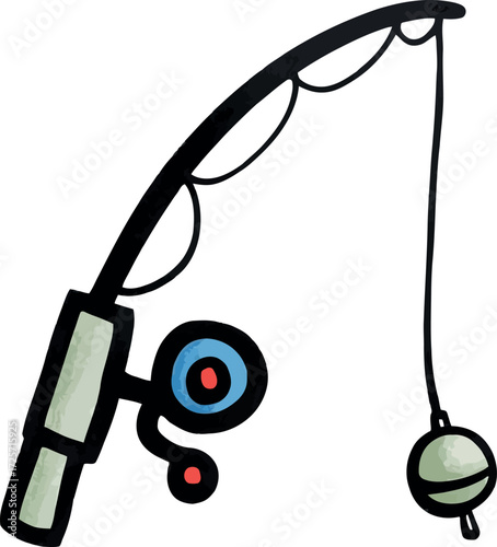 Hand-drawn fishing rod with bobber simple playful sketch vector Hand drawn