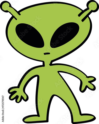 Whimsical green alien character cartoon illustration vector Hand drawn