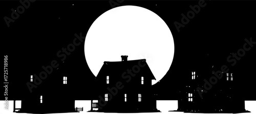 Rustic house under a full moon

