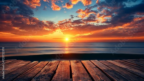 Serene Ocean Sunset from Wooden Pier.