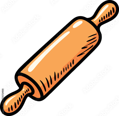 Wooden rolling pin kitchen tool for baking dough preparation vector Hand drawn