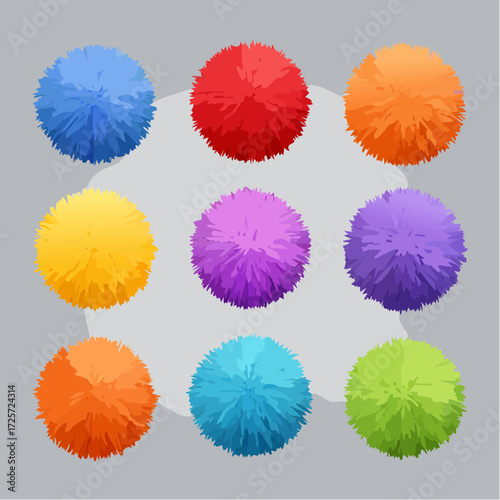  Vector Set of Colorful Fluffy Pom-Poms