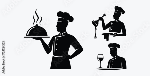 Black and white chef silhouette collection with gourmet food concept