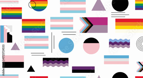 Pride symbols pattern featuring various LGBT pride symbols, creating inclusivity with different identities. This pride symbols pattern includes transgender, lesbian, and genderfluid pride flags.