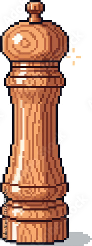 Pixel art depiction of a wooden pepper grinder dispensing spice.
