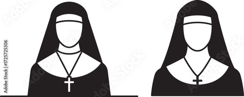 Two nun silhouettes wearing cross necklaces silhouette