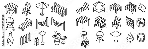 Outdoor furniture collection showcasing various seating and relaxation options for gardens and patios during sunny weather
