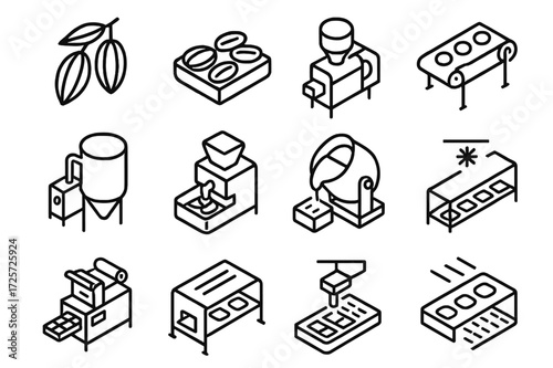 Tools and processes for chocolate making in a simplified illustration