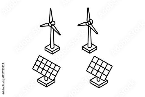 Renewable energy sources represented by wind turbines and solar panels designed for sustainable power generation