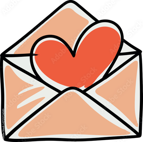 Hand drawn love letter envelope with heart symbol vector Hand drawn