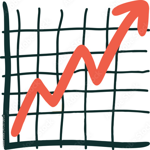 Hand drawn rising stock market graph arrow upwards vector Hand drawn
