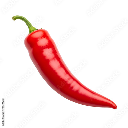 Single Bright Red Chili Pepper with Green Stem Isolated on a Black Background red pepper