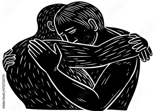 Person Hugging Themselves Silhouette, Self Love Wellness SVG, PNG