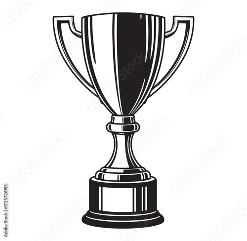 Black and white championship trophy vector illustration depicting achievement and victory