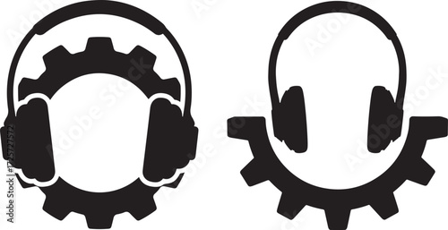 Two industrial headphone and gear silhouettes