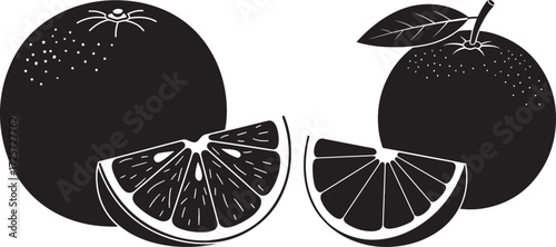 Two oranges and two slices silhouette