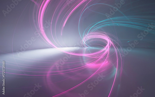 Abstract Light Painting with Swirling Neon Trails in Pink and Teal for Artistic Backgrounds