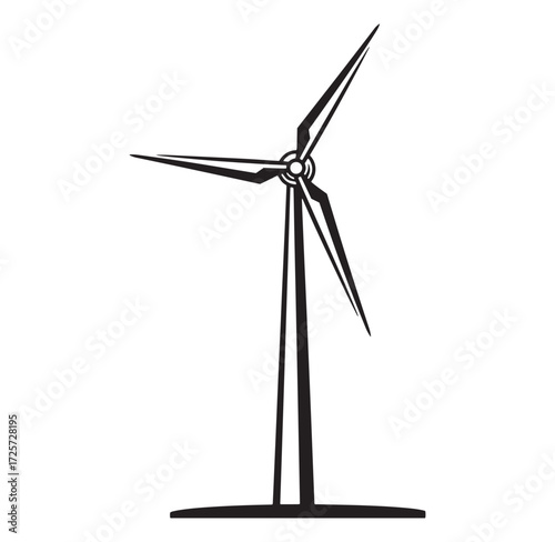 Black and white wind turbine illustration representing sustainable energy and clean resources.