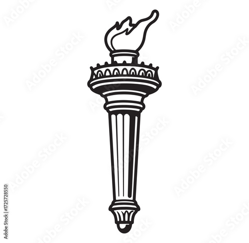 Classic artistic depiction of a torch in black and white symbolizing enlightenment and freedom