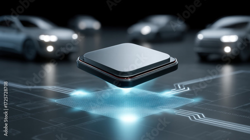 Ai chip stocks in automotive iot technology futuristic innovation concept with glowing circuit and modern car background