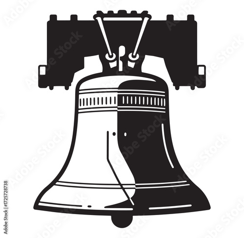 Classic black and white illustration of the historic liberty bell in america