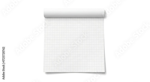 Realistic blank open spiral notepad with grid paper isolated on a white background. Clean sketchbook mockup for notes or drawing
