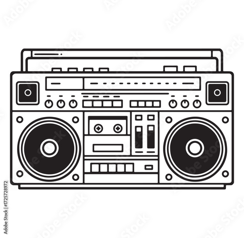 Classic vintage boombox vector illustration depicting retro audio technology and 80s music culture