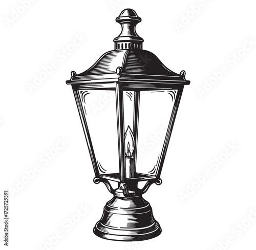 Engraved vintage street lamp with candle light perfect for retro design concepts