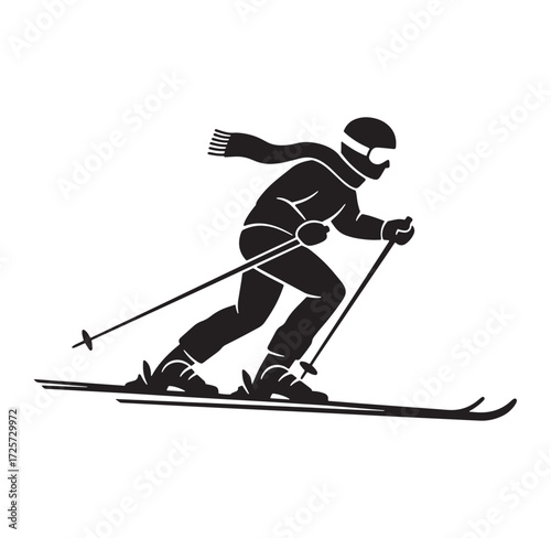 Silhouette of a skier with ski poles enjoying winter sports and recreational activities