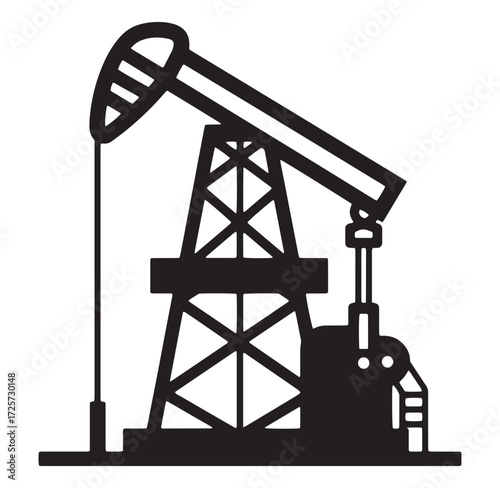 Silhouette of an oil pump jack extraction machinery in black and white isolated