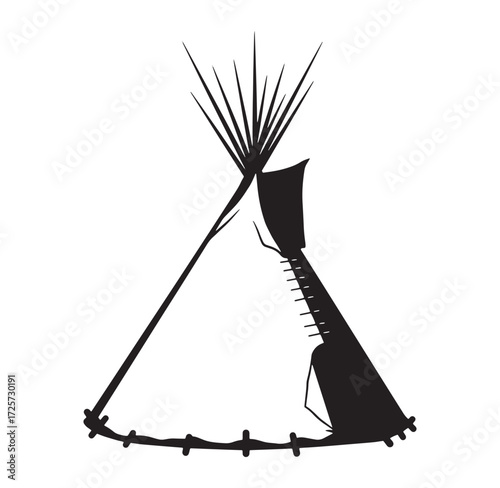 Silhouetted illustration of a native american teepee shelter in a minimalist black and white design