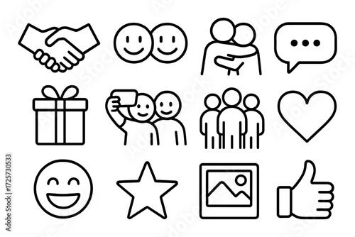Simple line icons for communication and social interaction