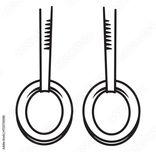 Simple black and white illustration of two gymnastic rings for gym and fitness designs