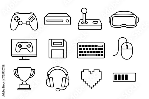 Classic gaming icons in minimalist outline style