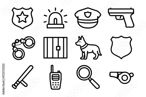 Set of police and law enforcement icons in linear style