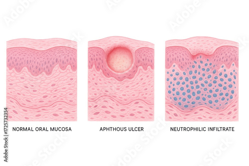 Oral Mucosa Pathology: Normal, Aphthous Ulcer, and Neutrophilic Infiltrate