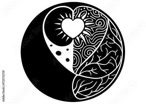 Yin Yang Brain Heart Silhouette, Balance Wellness SVG, PNG