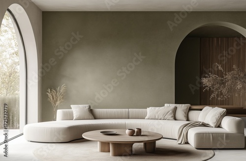 Cozy Modern Living Room With Earthy Tones and Minimalist Decor in Bright Natu...