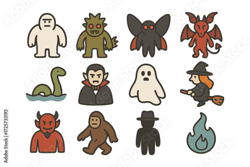 Cute cartoon monster set featuring iconic mythical creatures