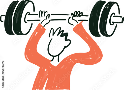 Energetic person lifting heavy barbell in dynamic sports illustration vector Hand drawn