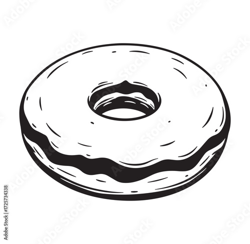 A delicious hand drawn black and white doughnut illustration for food and bakery designs